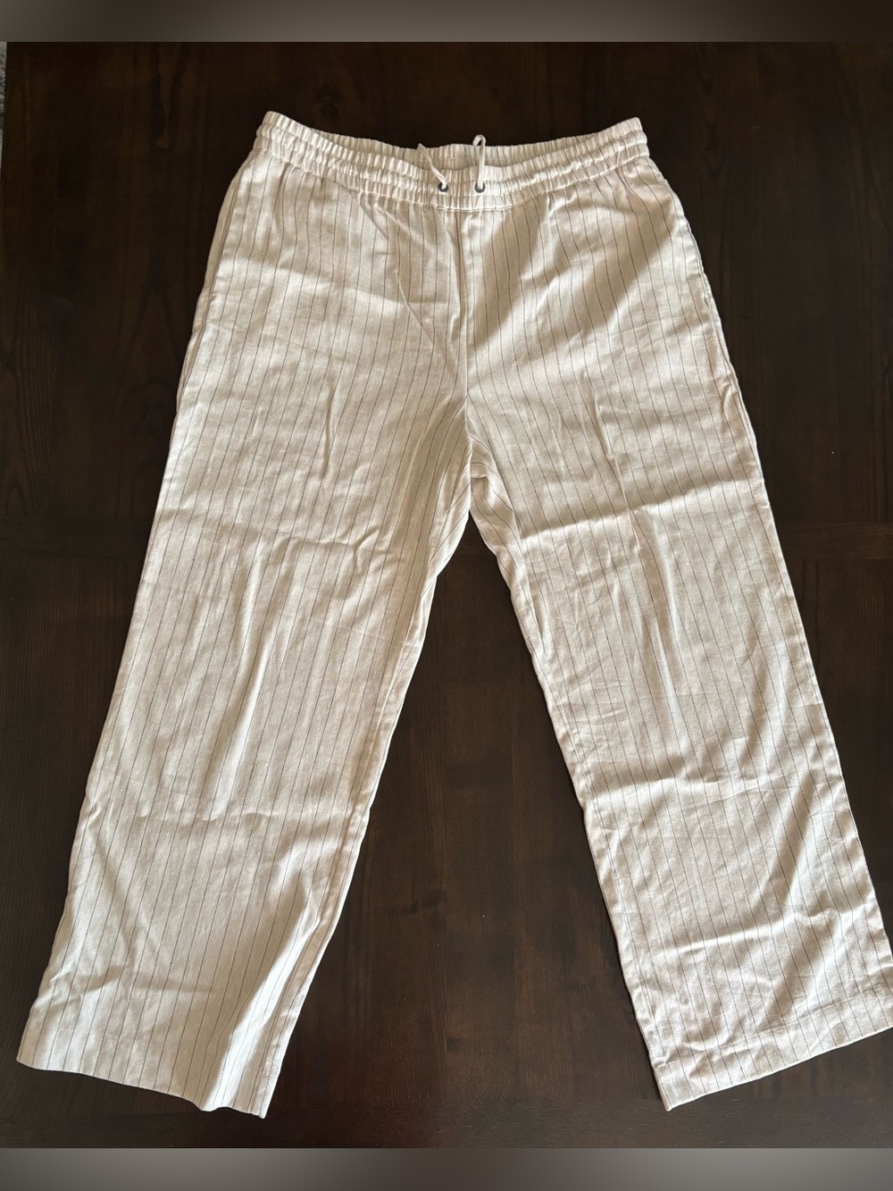 Maison d'Amelie Paris Pants Womens XL Pin Stripe Linen Rayon Wide Leg Coastal